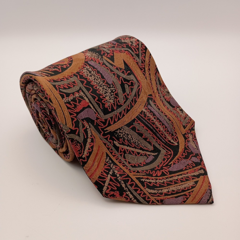 Unbranded Mens Black Copper Purple Abstract Geometric Silk Necktie Tie